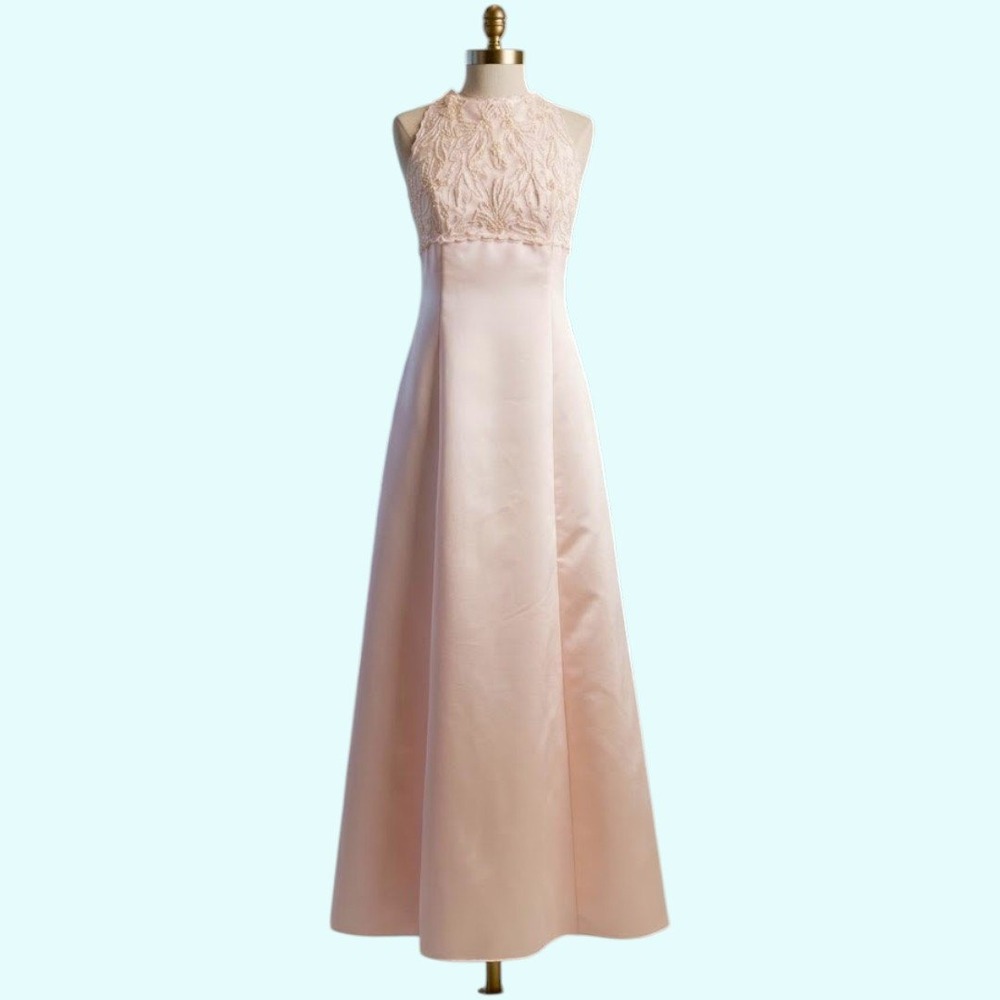Vintage Pink Satin Beaded Strappy Back Gown Formal Prom size S/M 90s y2k